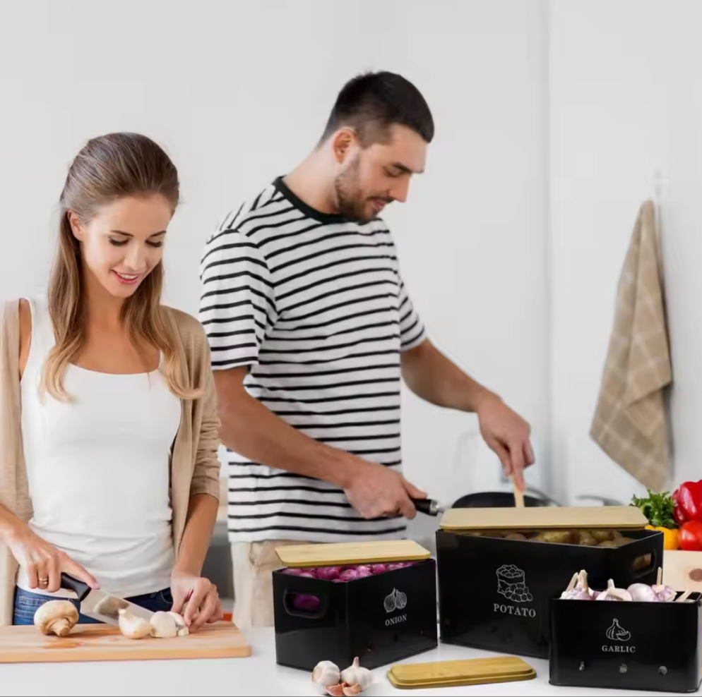 3er-Set Vorratsbehälter für Kartoffeln, Zwiebeln und Knoblauch - Ideal zur Aufbewahrung von Lebensmitteln - Hält Lebensmittel frisch und verlängert